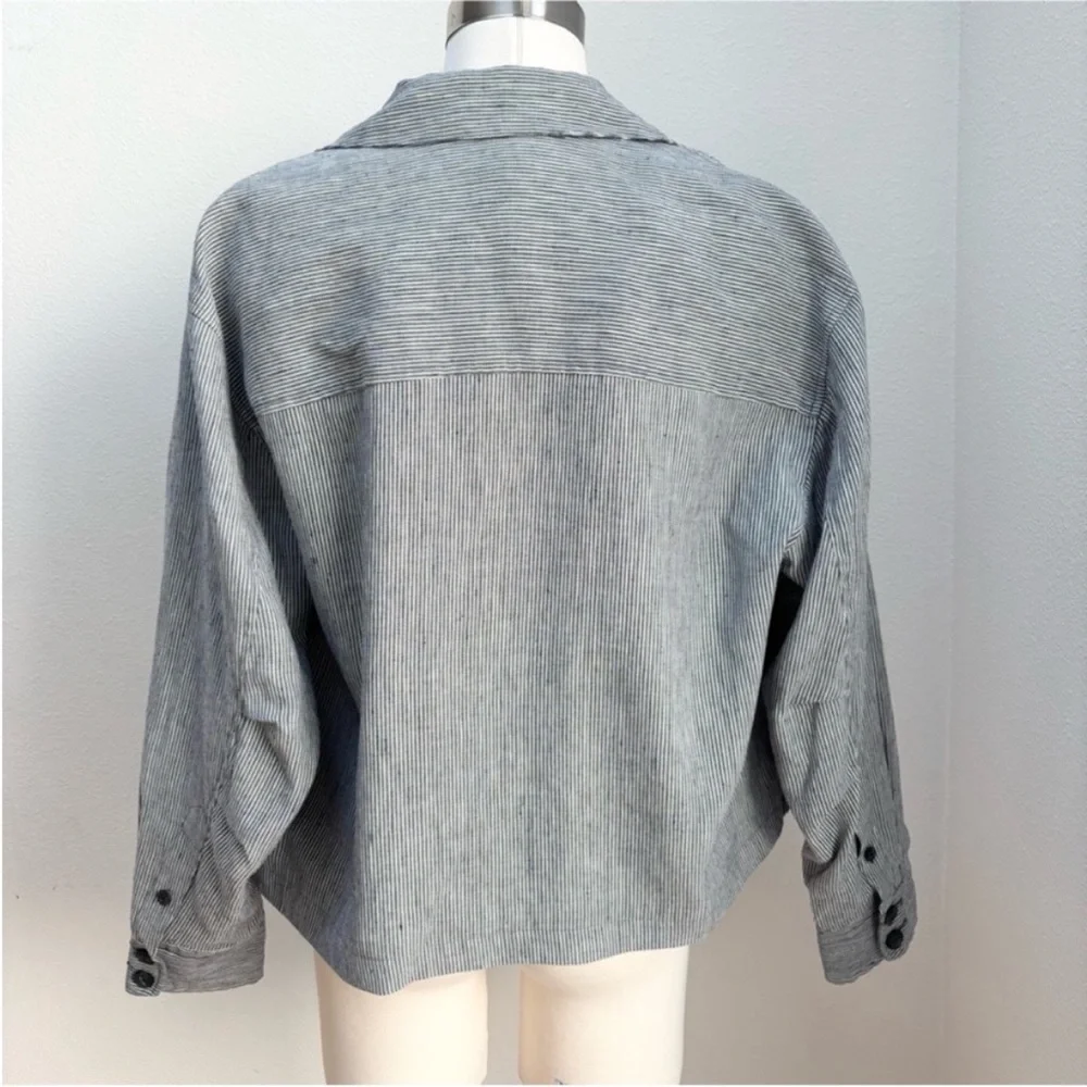 Rag and Bone Designer Jacket Cropped Striped Jessie Coat Linen Gray Size Medium - Picture 10 of 14